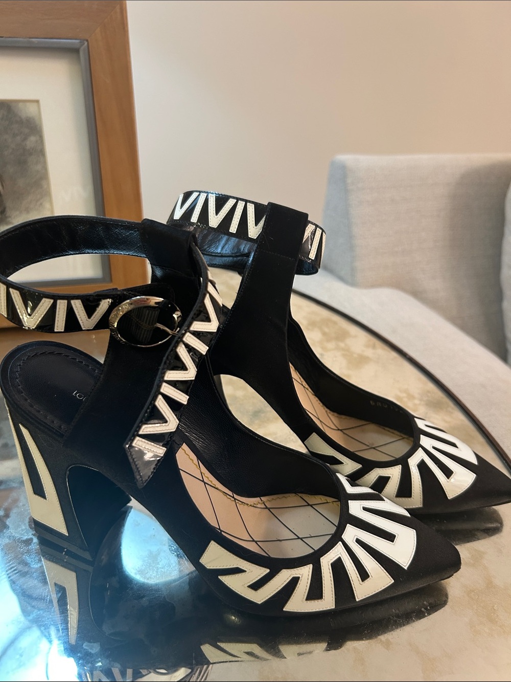 Louis Vuitton Geometric Pointed-Toe Slingback Heels 38.5